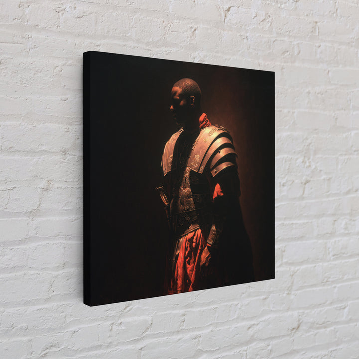 Black Knight In Ornate Armor Wall Art, Moody Warrior Portrait, Dark Academia Framed Canvas Print, Masculine Office Decor