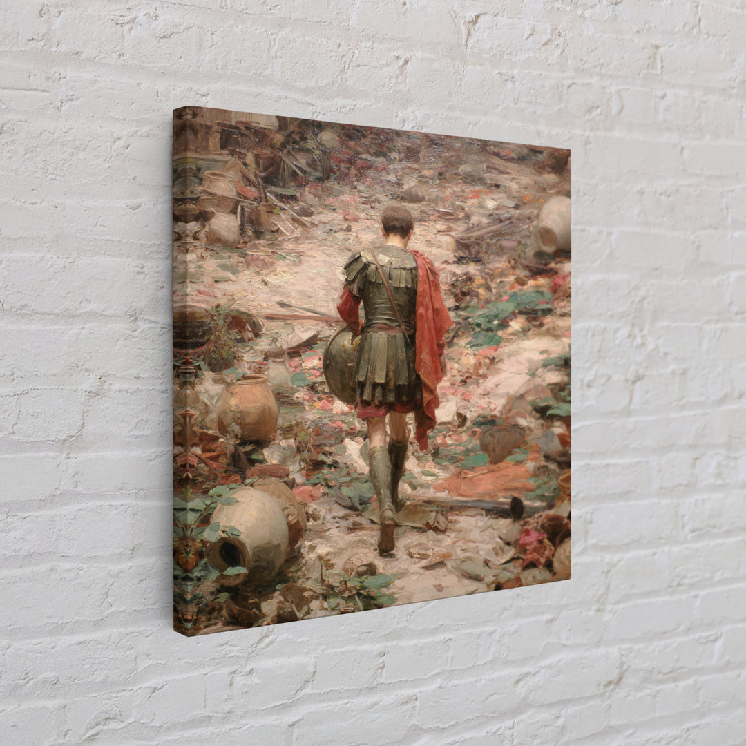 Roman Soldier In Ruined Battlefield Wall Art, Ancient Warrior Oil Painting, Classical History Decor, Dark Academia Gift Print