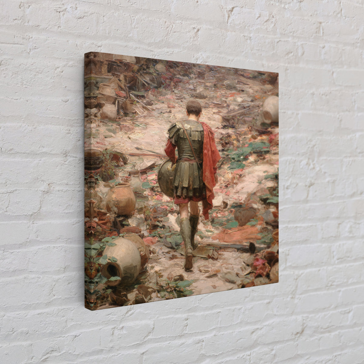 Roman Soldier In Ruined Battlefield Wall Art, Ancient Warrior Oil Painting, Classical History Decor, Dark Academia Gift Print