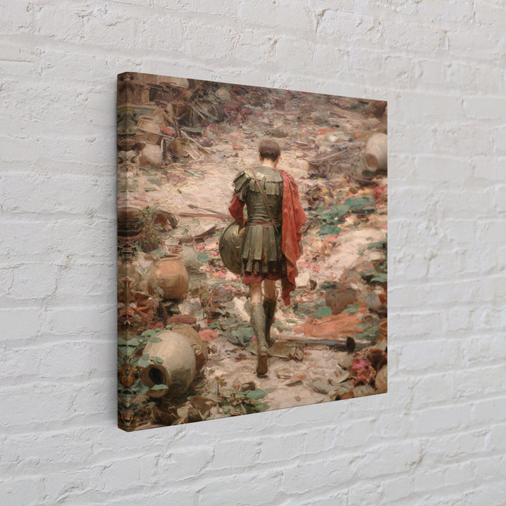 Roman Soldier In Ruined Battlefield Wall Art, Ancient Warrior Oil Painting, Classical History Decor, Dark Academia Gift Print