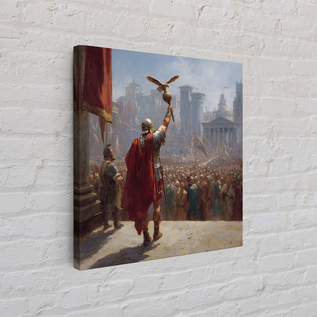 Roman General Raising Eagle Standard Canvas Print, Ancient Empire Victory Painting, Historical Wall Decor For Office Gift