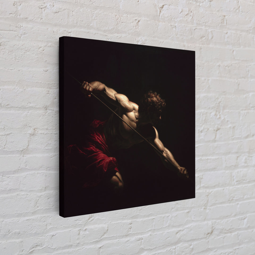 Muscular Archer In Dramatic Shadow, Baroque Framed Canvas Print, Classical Figure Wall Art, Dark Academia Decor, Gift For Him