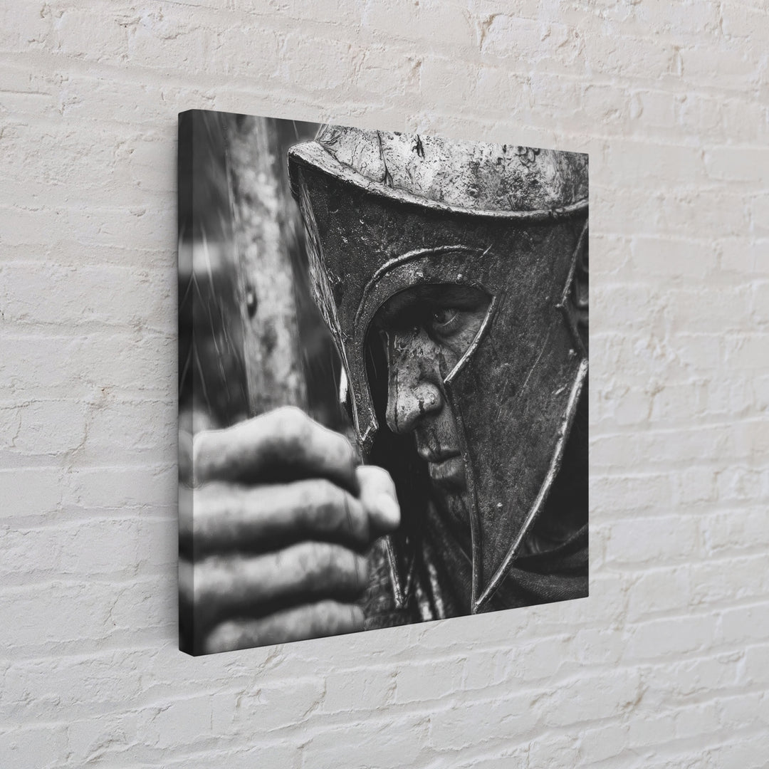 Black And White Spartan Helmet Wall Art, Moody Warrior Canvas Print, Ancient Greek Decor, Masculine Office Art, Gift For Him