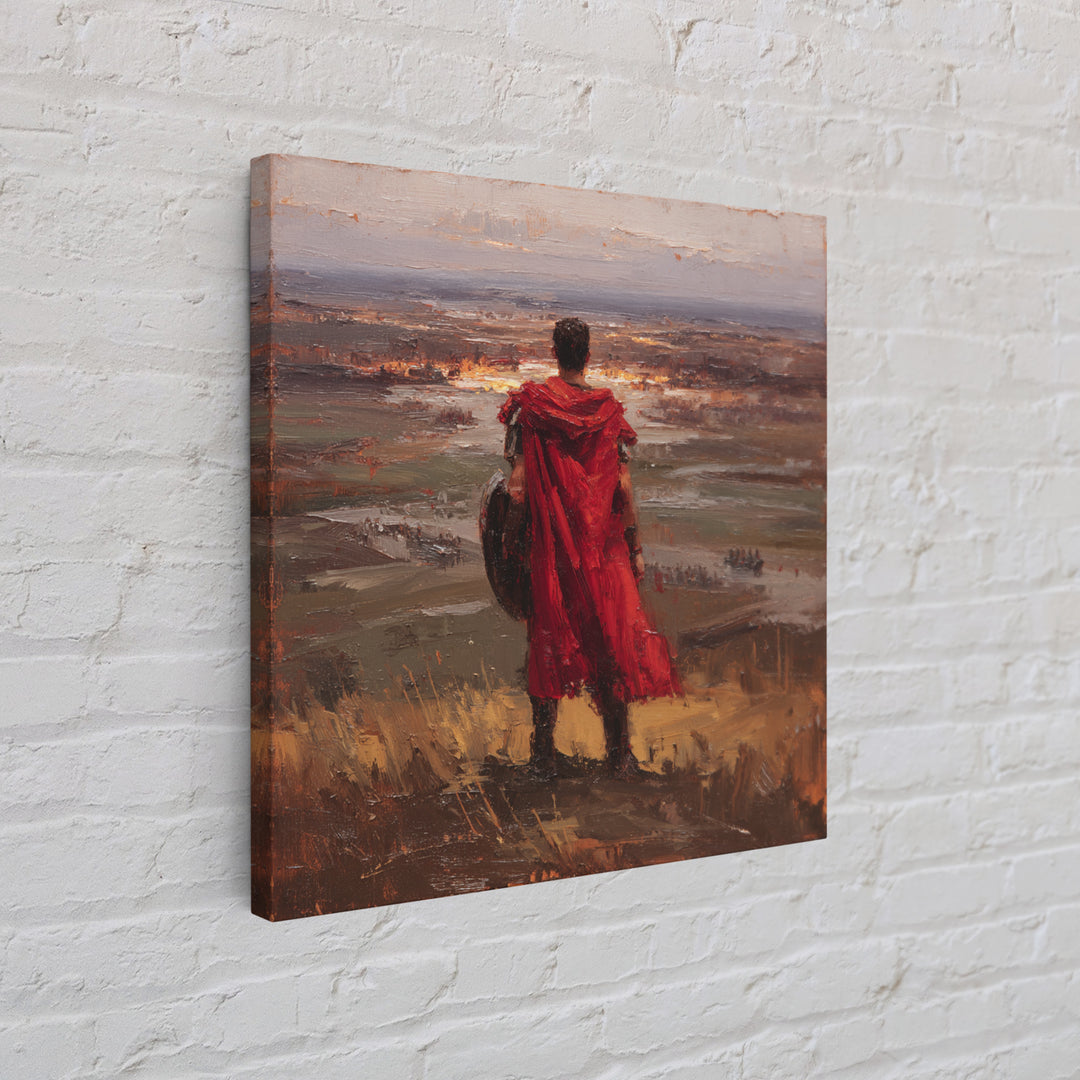 Roman Warrior In Red Cloak Wall Art, Epic Battlefield Oil Painting, Ancient History Decor, Masculine Office Art Print Gift