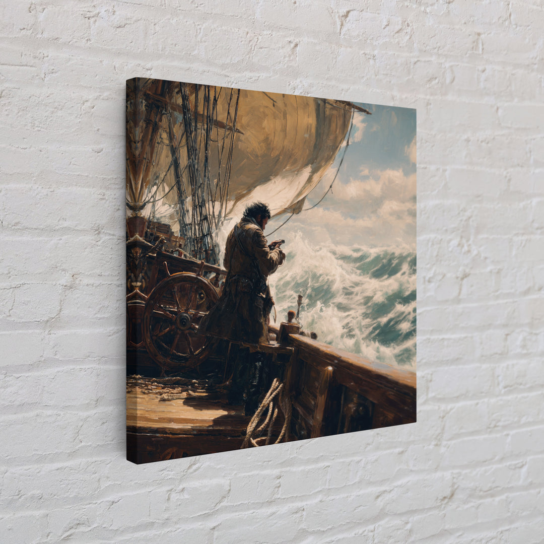 Stormy Sailor On Tall Ship Wall Art, Nautical Oil Painting, Coastal Decor, Maritime Canvas, Ocean Gift For Him, Living Room Decor