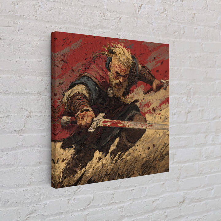 Bloody Viking Warrior With Sword Canvas Print, Bold Norse Battle Art, Dark Fantasy Decor, Masculine Wall Decor Gift For Him