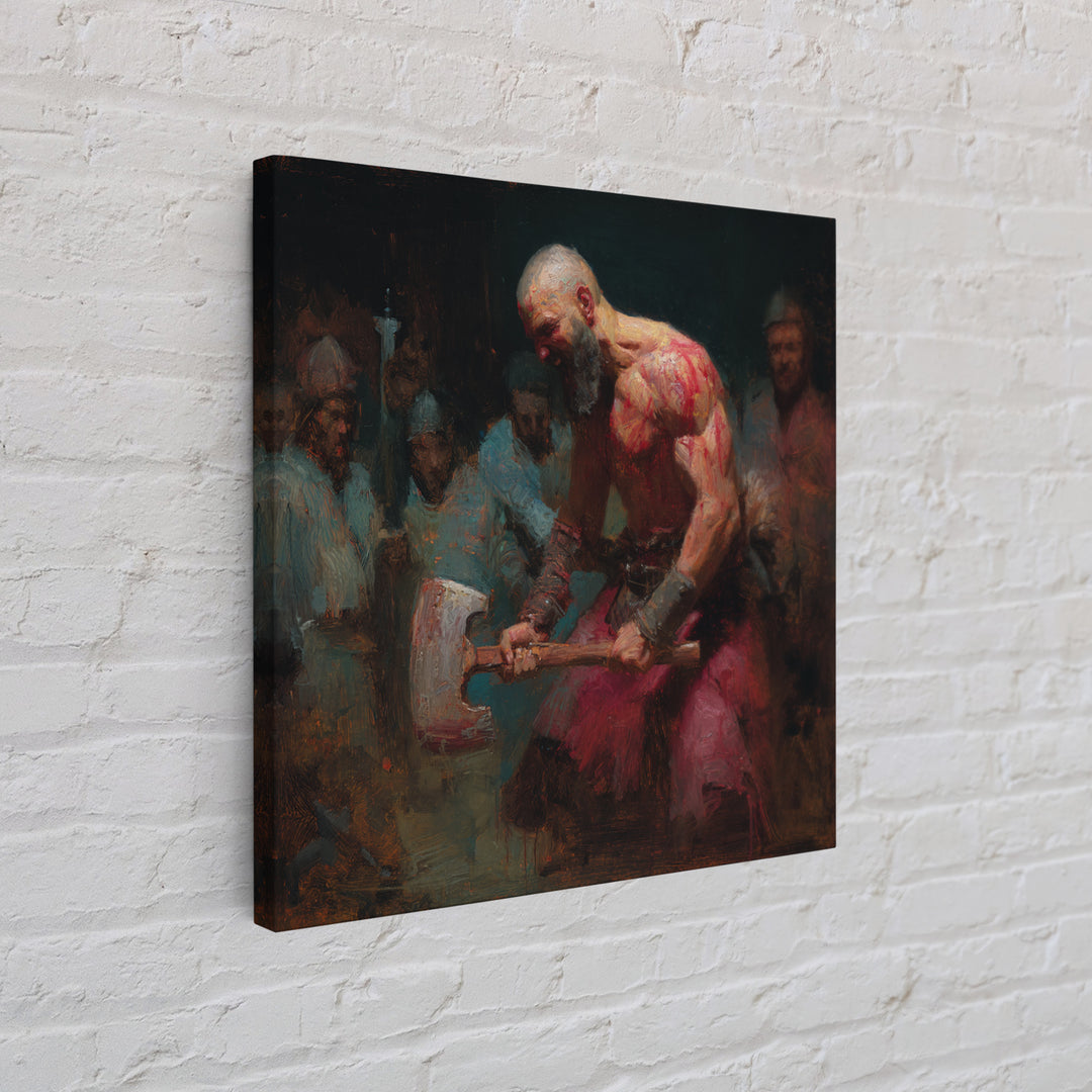 Bloody Viking Berserker With Axe, Dark Warrior Wall Art, Norse Mythology Canvas, Masculine Man Cave Decor, Gift For Him Print