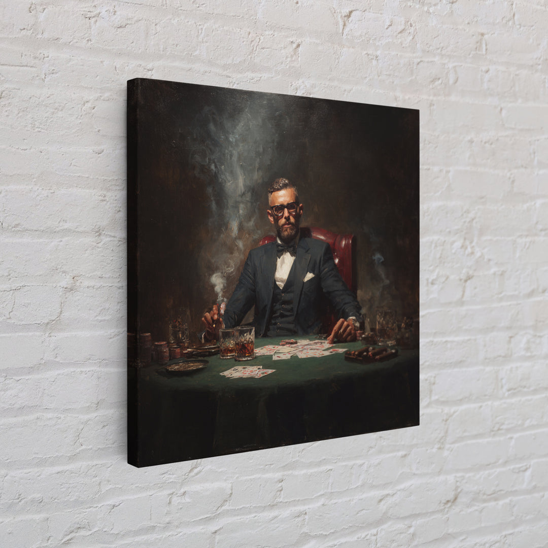 Suited Poker Player With Cigar Canvas Print, Speakeasy Bar Art, Casino Wall Decor, Man Cave Gift, Moody Office Decor, For Him