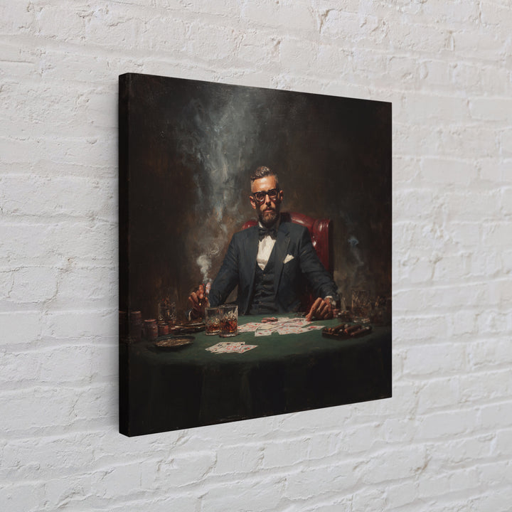 Suited Poker Player With Cigar Canvas Print, Speakeasy Bar Art, Casino Wall Decor, Man Cave Gift, Moody Office Decor, For Him
