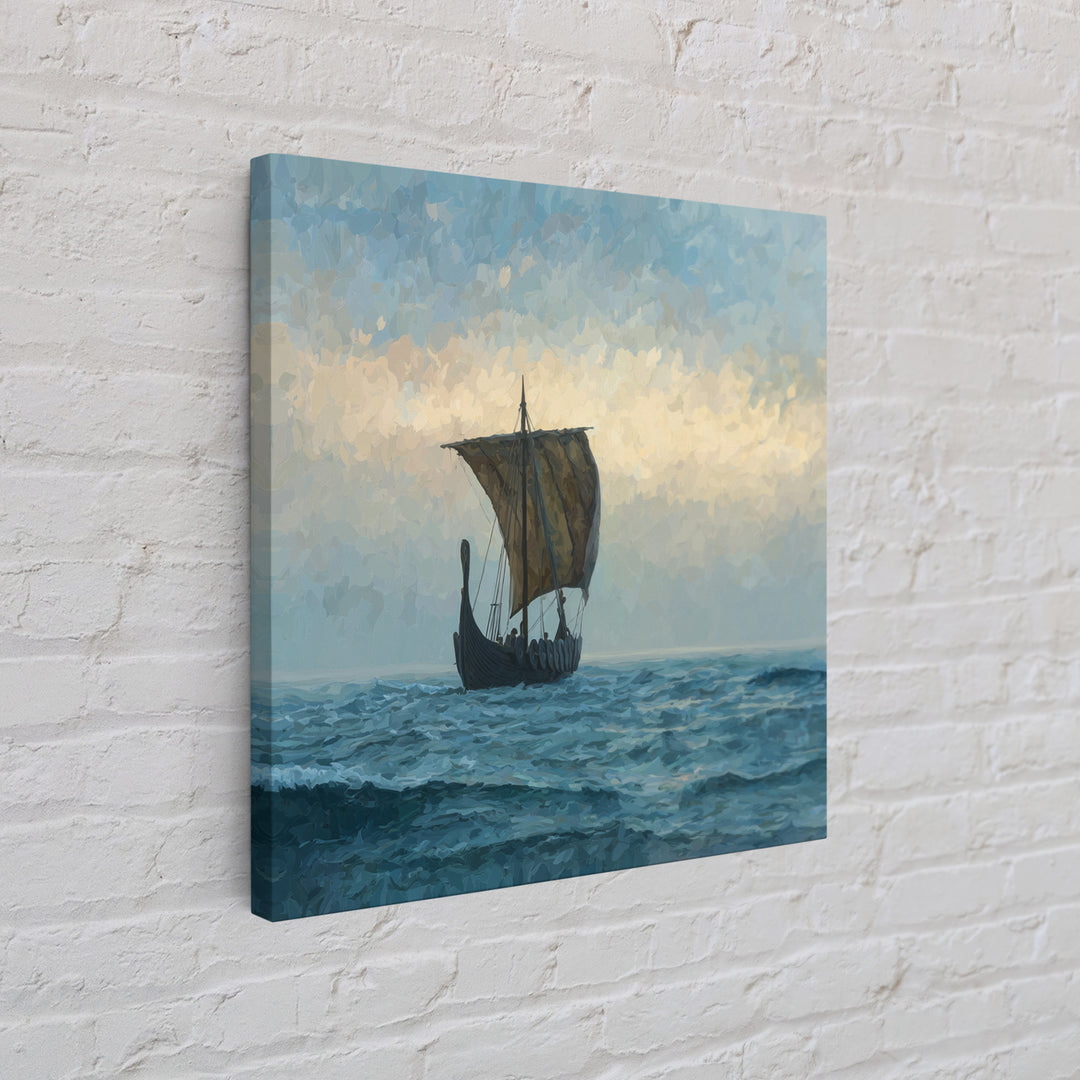 Viking Longship On Stormy Sea Canvas Print, Nautical Fantasy Art, Ocean Landscape Painting, Nordic Coastal Home Decor Gift For Him