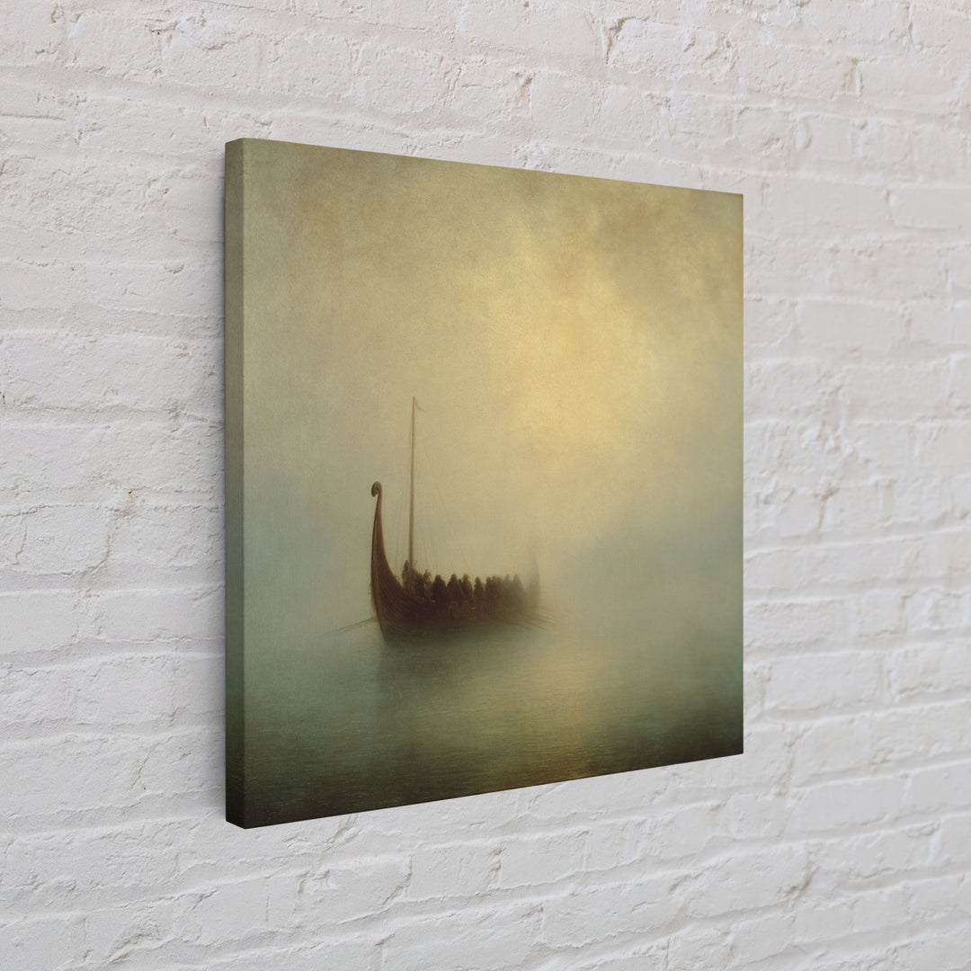 Foggy Viking Longship On Quiet Sea Canvas Print, Nautical Wall Art, Seascape Art, Nordic Art Print, Coastal Home Decor, Wall Decor