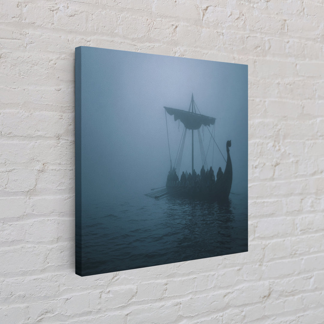 Foggy Viking Longship Wall Art, Nautical Fantasy Canvas Print, Moody Seascape, Nordic Decor, Rustic Coastal Gift For Him