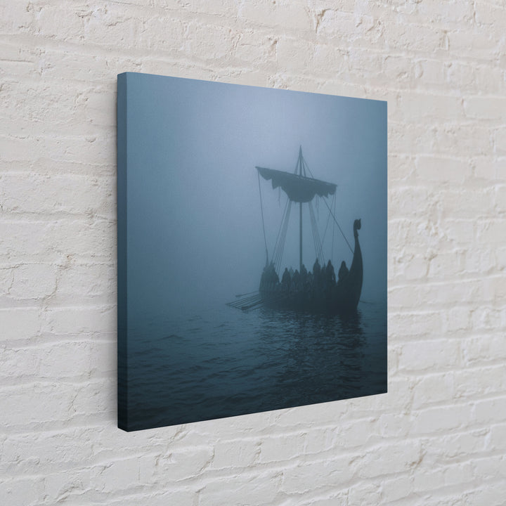 Foggy Viking Longship Wall Art, Nautical Fantasy Canvas Print, Moody Seascape, Nordic Decor, Rustic Coastal Gift For Him