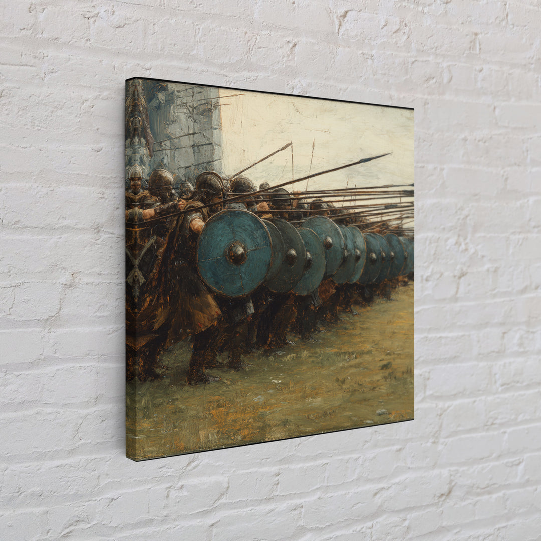Ancient Shield Wall Soldiers Canvas Print, Greek Battle Formation Oil Painting, Masculine Wall Art For Office Decor Gift