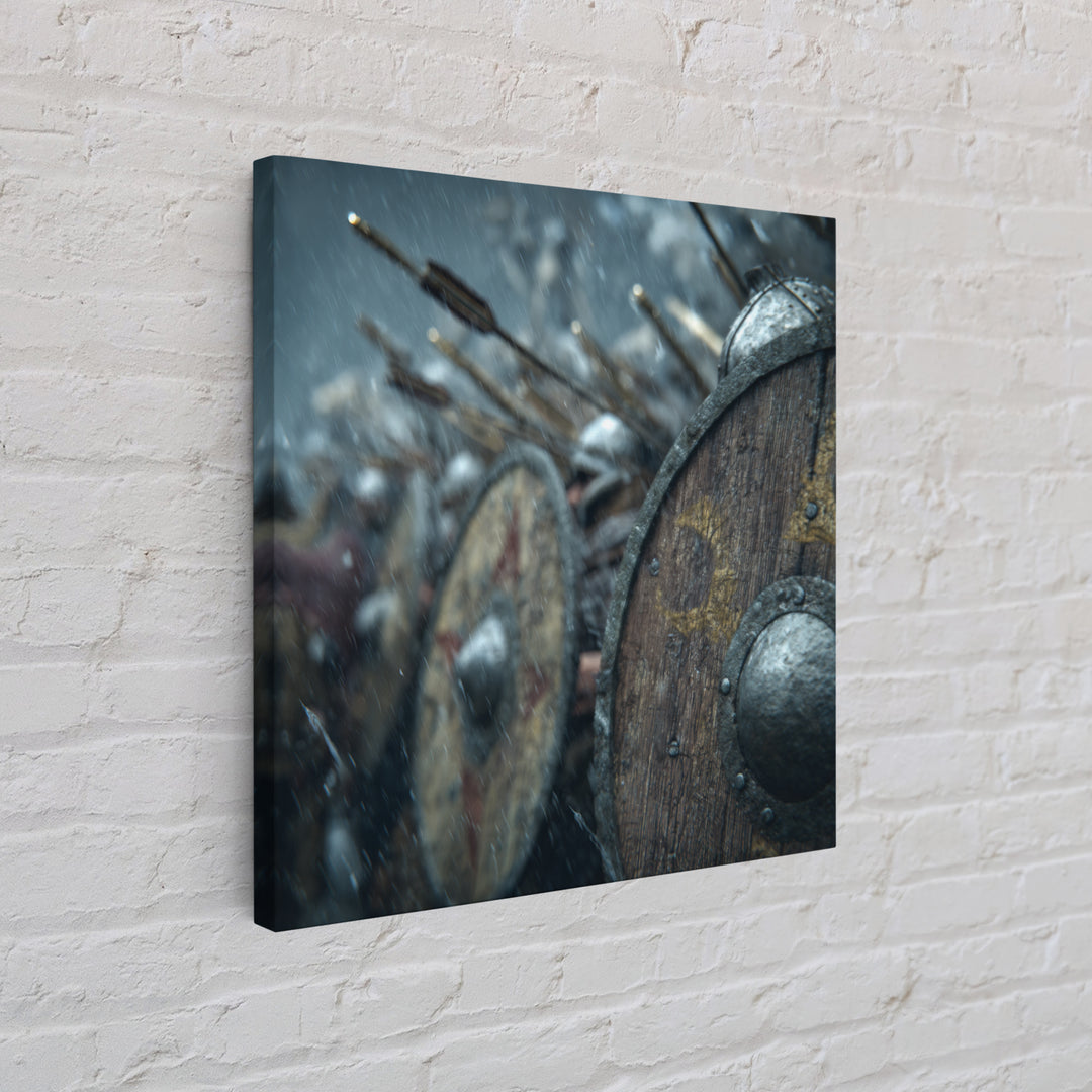 Viking Shield Wall In Snowy Battle Canvas Print, Nordic Warrior Wall Art, Medieval History Decor, Rustic Man Cave Gift, Home Decor