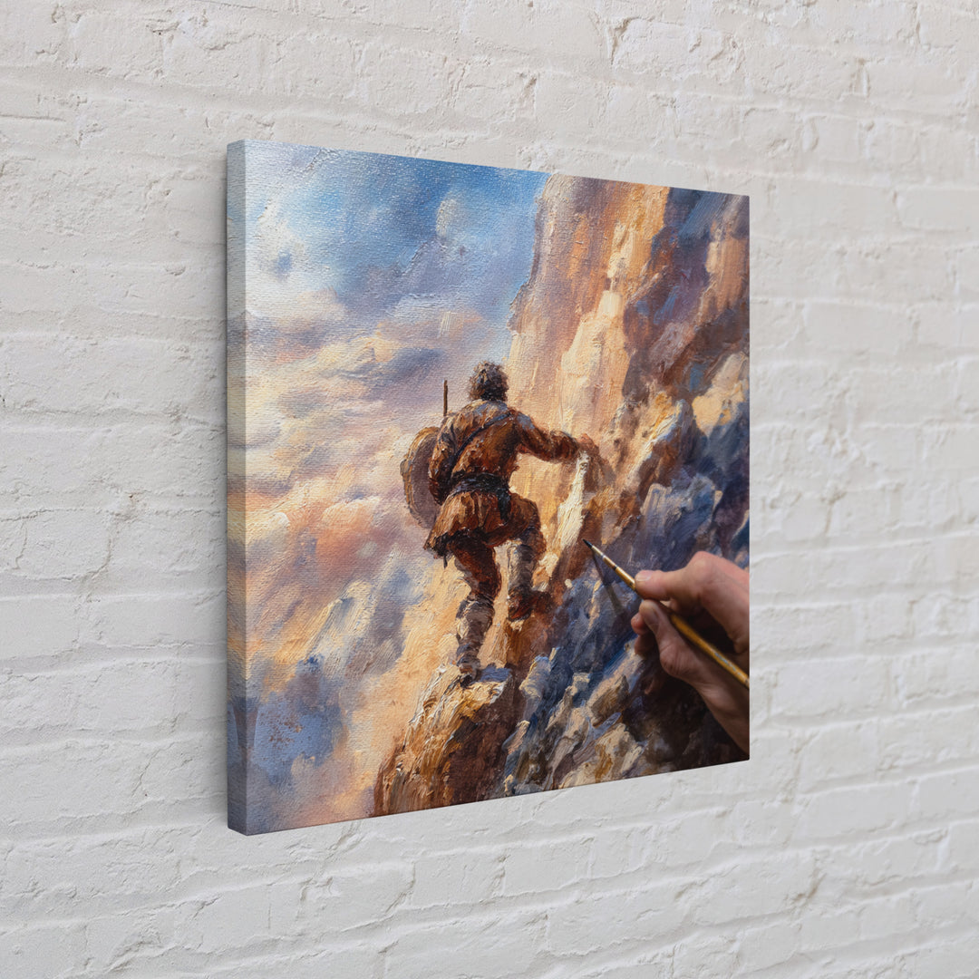 Mountain Climber Adventure Wall Art, Painterly Alpine Oil Painting, Rugged Landscape Canvas Print, Gift For Adventurer Decor