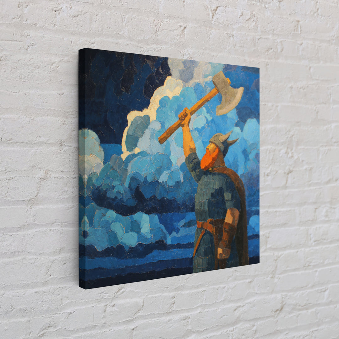 Viking Warrior With Axe Oil Painting Wall Art, Bold Nordic Mythology Art Print, Masculine Office Decor Living Room Art