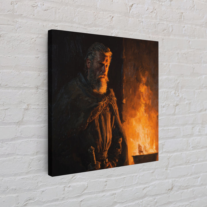 Bearded Viking By Firelight, Moody Warrior Portrait Wall Art, Norse Framed Canvas Print, Rustic Masculine Decor, Gift For Him