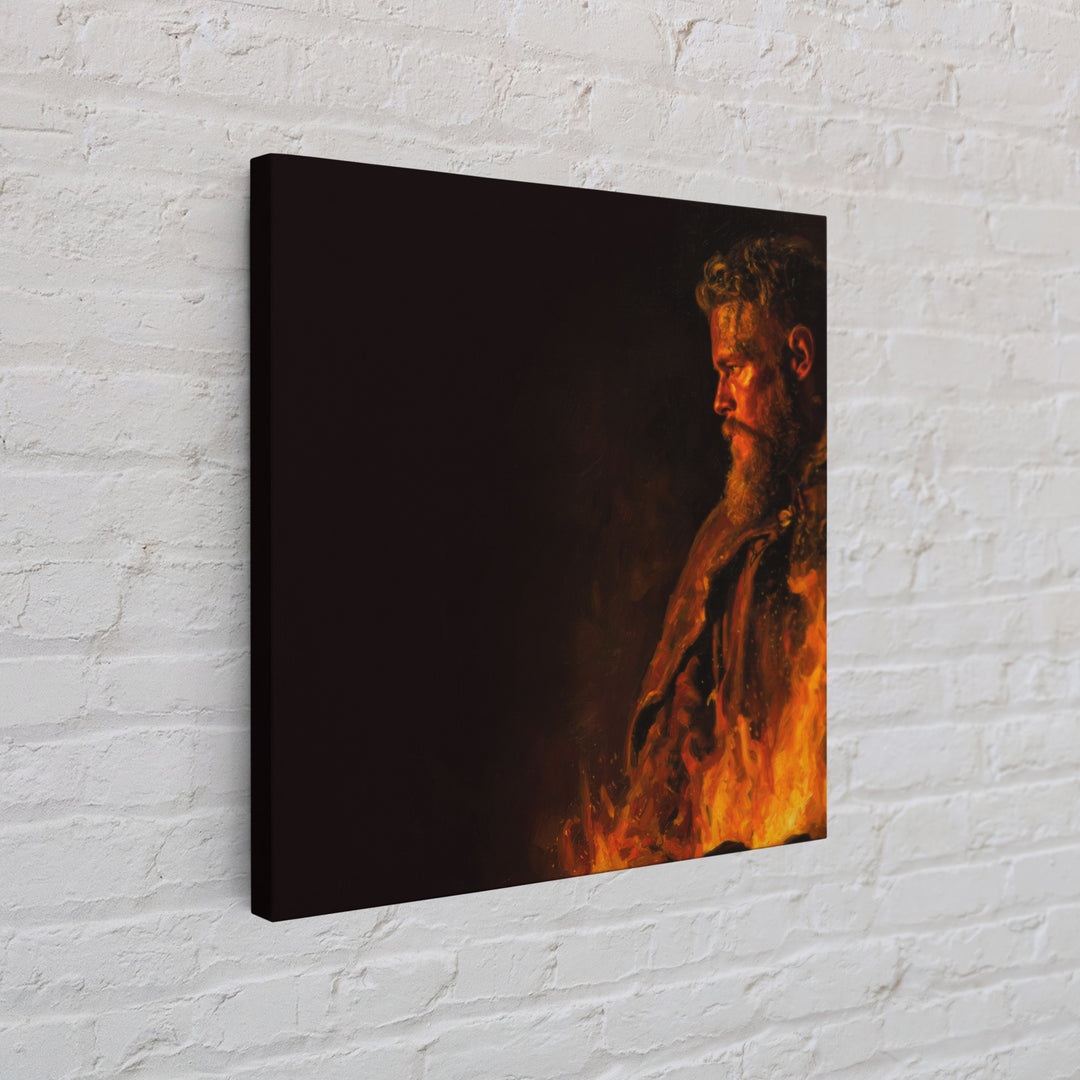 Fiery Viking Warrior Portrait Canvas Print, Bold Dark Norse Painting, Masculine Wall Art, Moody Fantasy Decor Gift For Him