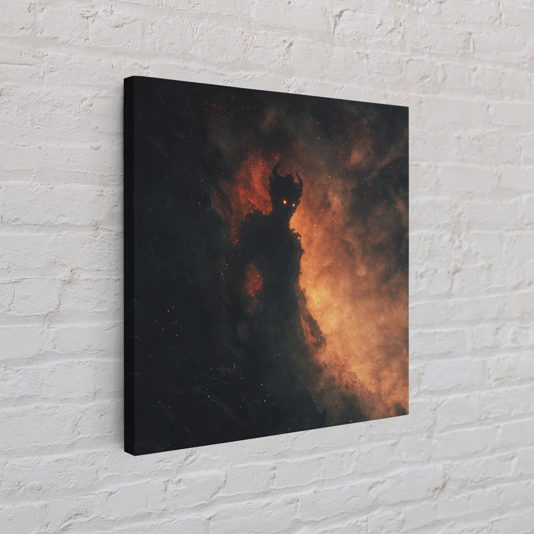 Glowing Fire Demon In Ash And Smoke Canvas Print, Dark Fantasy Wall Art, Gothic Horror Decor, Dramatic Surreal Art, Moody Home Decor
