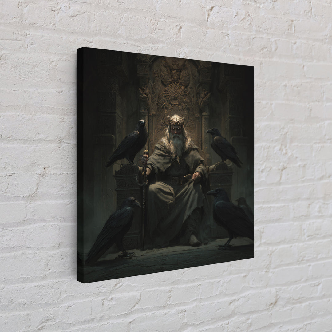 Raven King On Ancient Throne Wall Art, Dark Academia Fantasy Print, Gothic Medieval Decor, Moody Castle Canvas Art, Statement Artwork