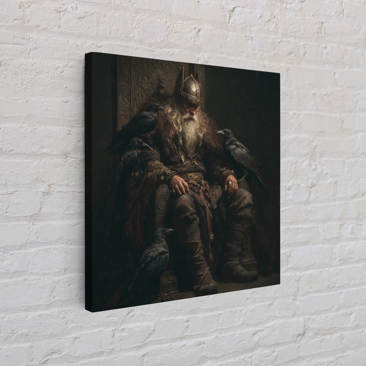 Viking King With Ravens Wall Art, Dark Academia Norse Portrait, Moody Medieval Oil Painting, Gothic Office Decor Gift For Him