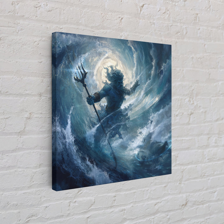 Poseidon Rising From Stormy Ocean Canvas Print, Mythological Wall Art, Nautical Fantasy Decor, Blue Coastal Artwork, Sea God Art