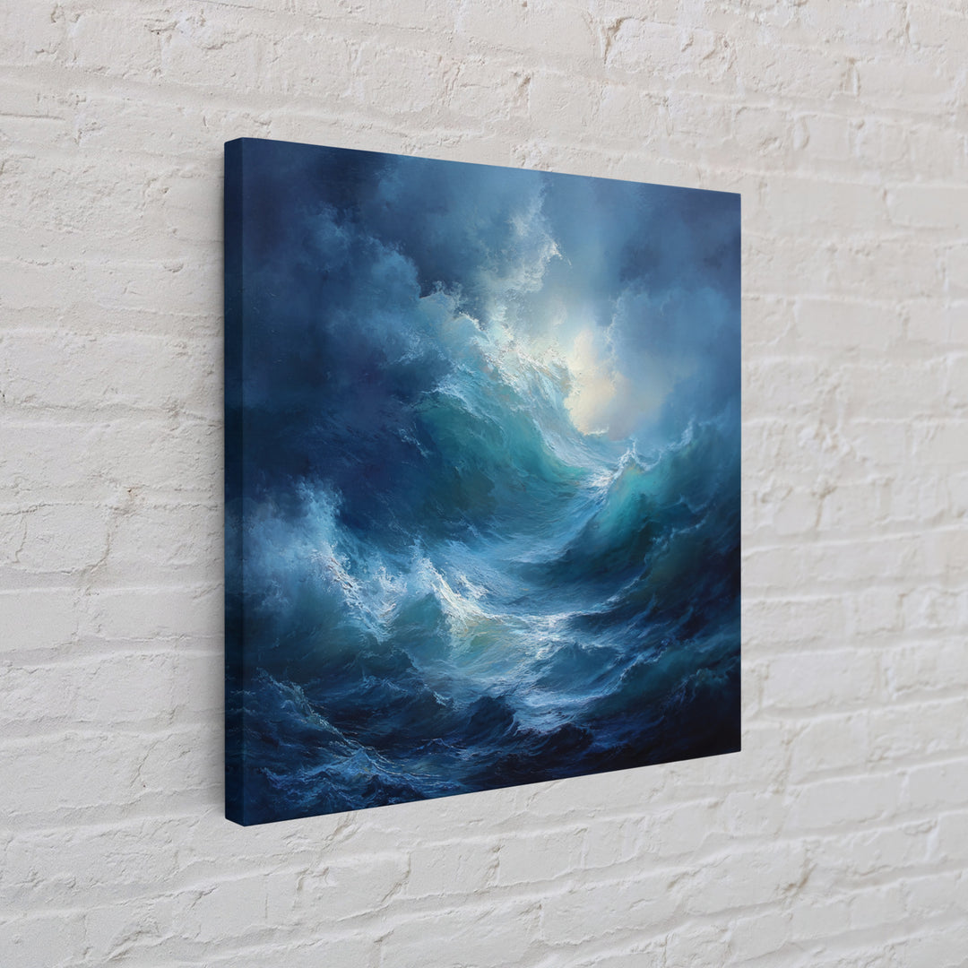 Dramatic Blue Ocean Wave Wall Art, Abstract Seascape Oil Painting, Coastal Canvas Decor, Large Living Room Art Print For Home Decor