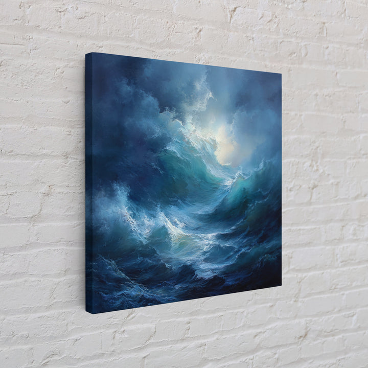 Dramatic Blue Ocean Wave Wall Art, Abstract Seascape Oil Painting, Coastal Canvas Decor, Large Living Room Art Print For Home Decor