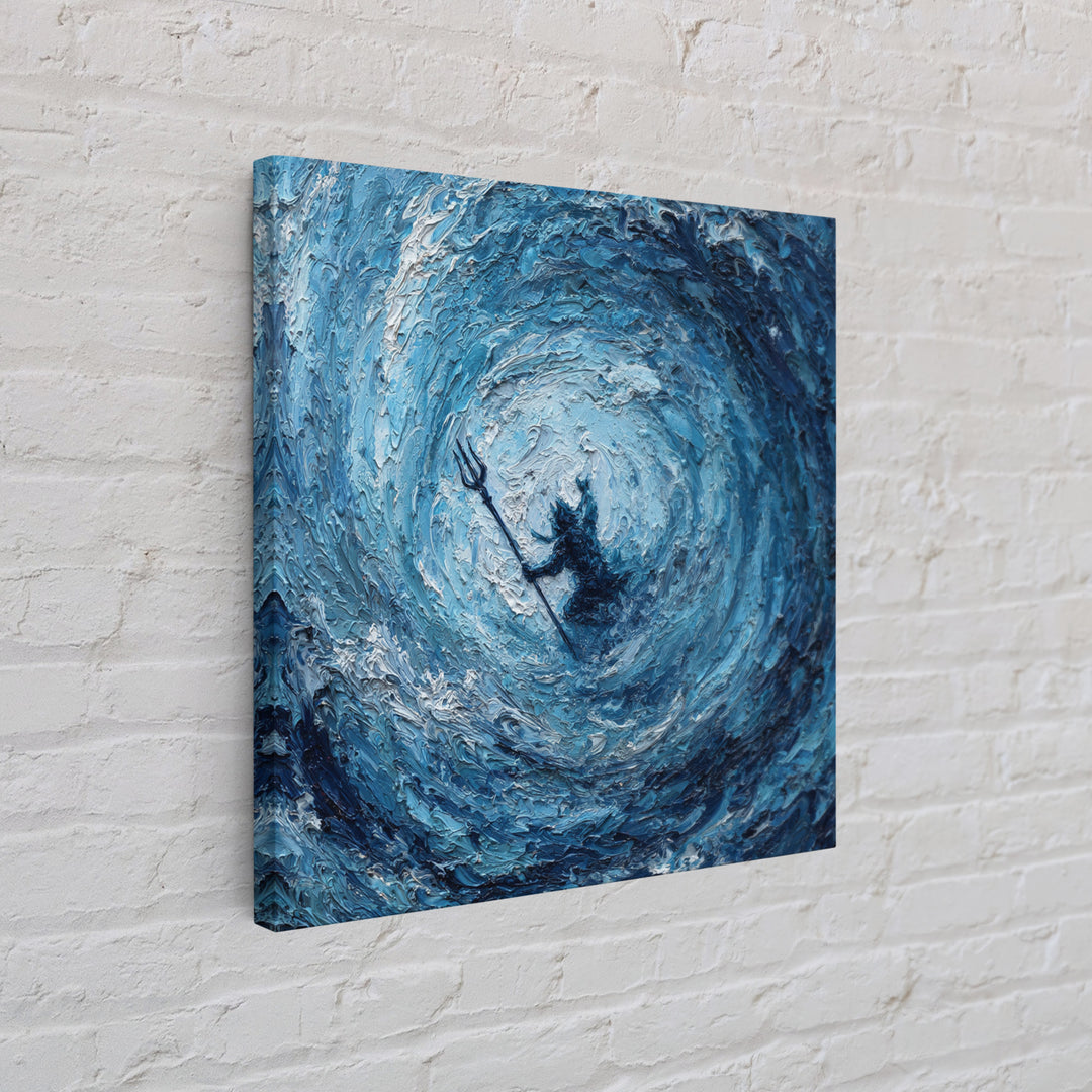 Poseidon In Blue Ocean Vortex Wall Art, Textured Impasto Canvas Print, Mythology Decor, Coastal Abstract Seascape Painting