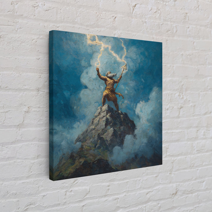 Thunder God Raising Lightning On Mountain Peak Wall Art, Mythological Art Print, Fantasy Art, Dramatic Office Decor, Gift