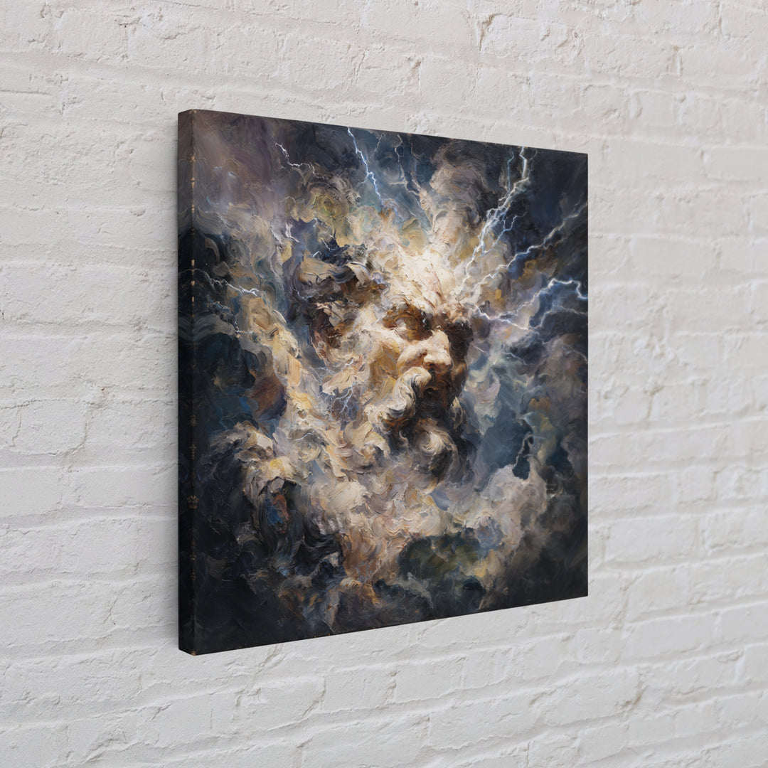 Storm God Portrait With Lightning Canvas Print, Mythological Art, Baroque Oil Painting, Dramatic Wall Decor For Living Room