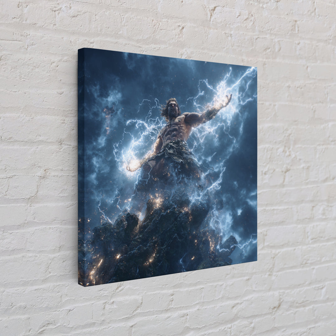 Thunder God Lightning Storm Canvas Print, Mythological Art, Dramatic Fantasy Wall Art, Greek Mythology Home Decor Gift Idea