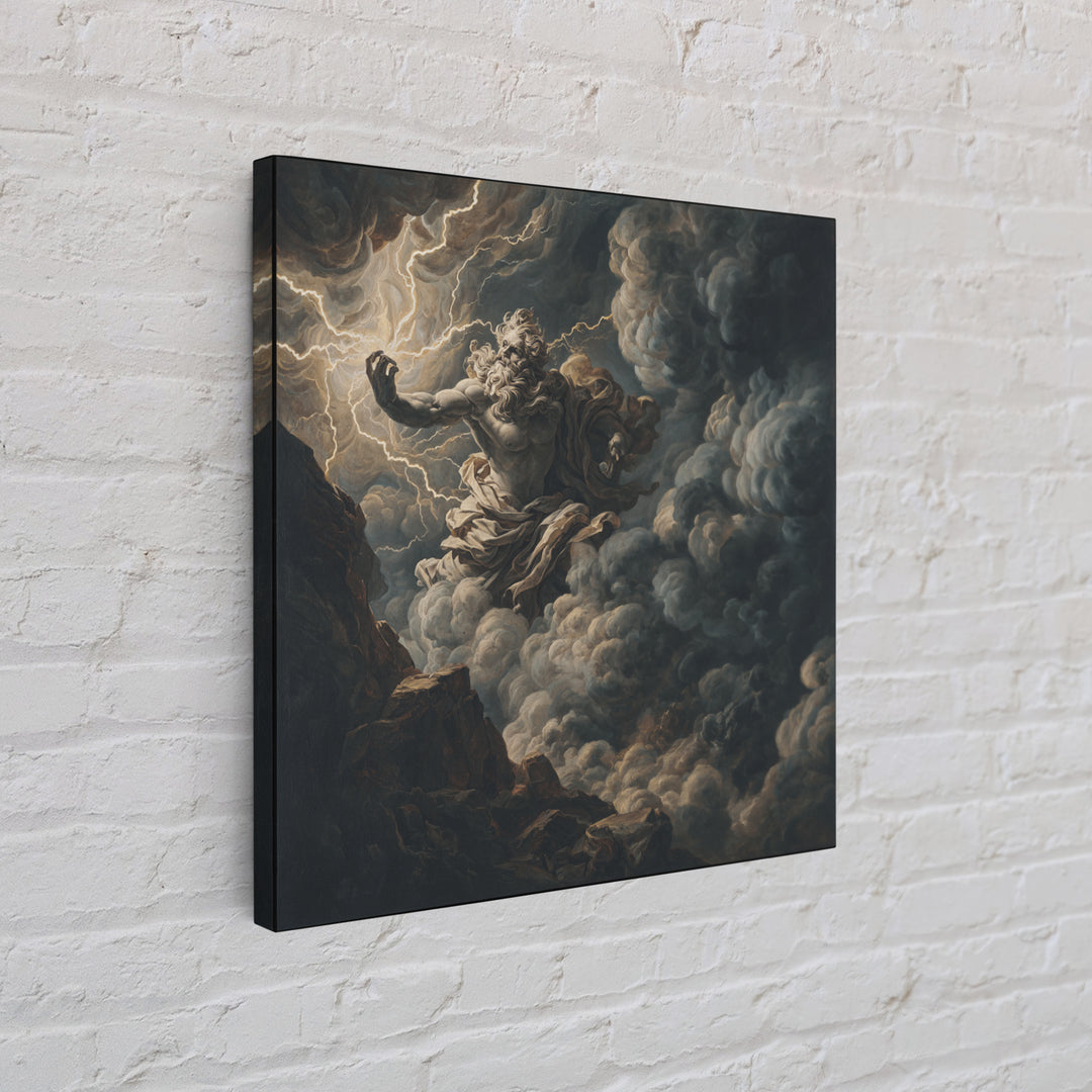 Zeus Summoning Lightning In Storm Clouds Framed Canvas Print, Mythological Art, Baroque Wall Art, Moody Dark Academia Decor