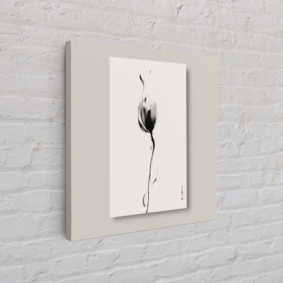 Minimalist Lotus Flower Ink Wall Art Print, Japanese Zen Floral Painting For Bedroom Decor And Modern Neutral Home