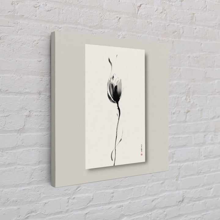 Minimalist Lotus Flower Ink Wall Art Print, Japanese Zen Floral Painting For Bedroom Decor And Modern Neutral Home