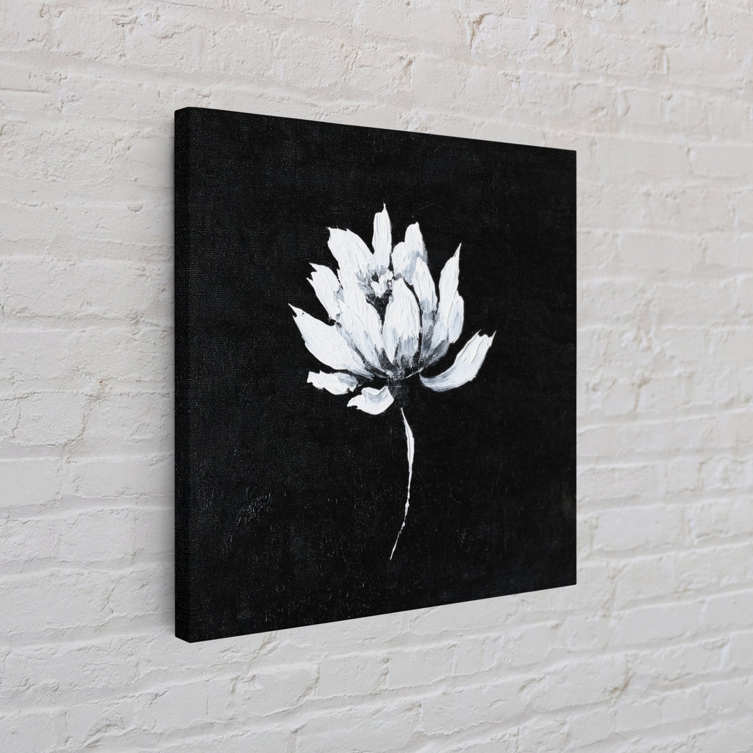 Black And White Lotus Flower Minimalist Wall Art, Textured Floral Painting, Modern Neutral Framed Canvas Print