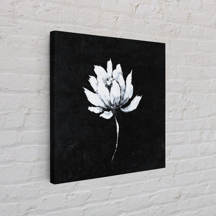 Black And White Lotus Flower Minimalist Wall Art, Textured Floral Painting, Modern Neutral Framed Canvas Print
