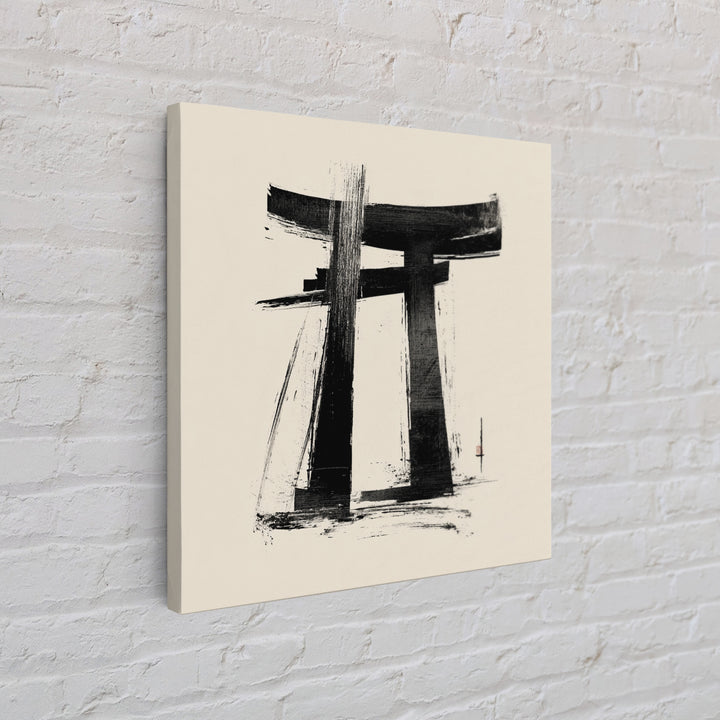 Minimalist Japanese Torii Gate Ink Painting Wall Art, Black And White Zen Decor Framed Canvas Print