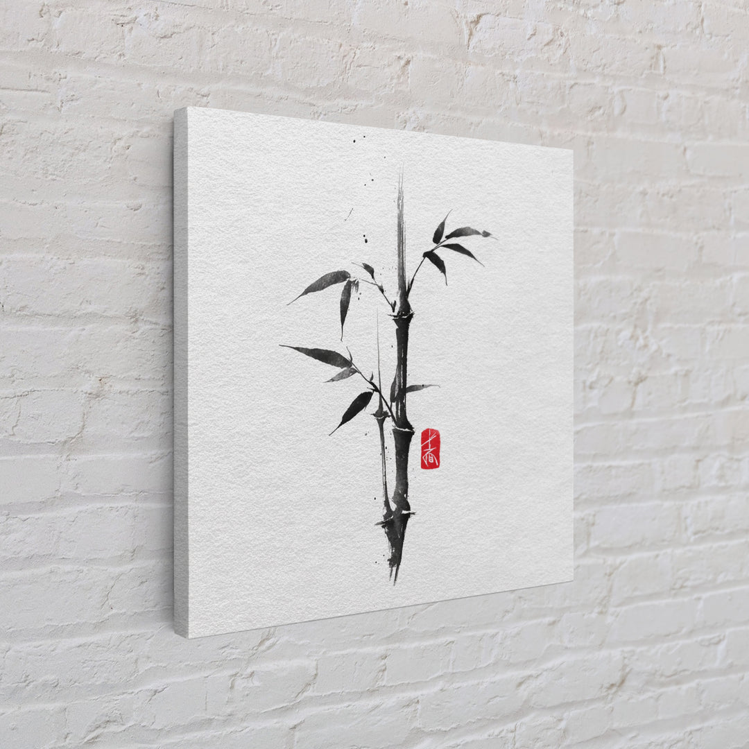 Minimalist Ink Bamboo Brush Painting Wall Art, Japanese Zen Calligraphy Framed Canvas Print For Calm Modern Decor