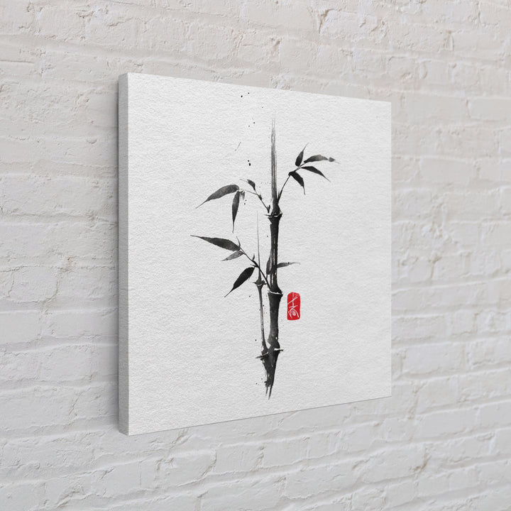 Minimalist Ink Bamboo Brush Painting Wall Art, Japanese Zen Calligraphy Framed Canvas Print For Calm Modern Decor
