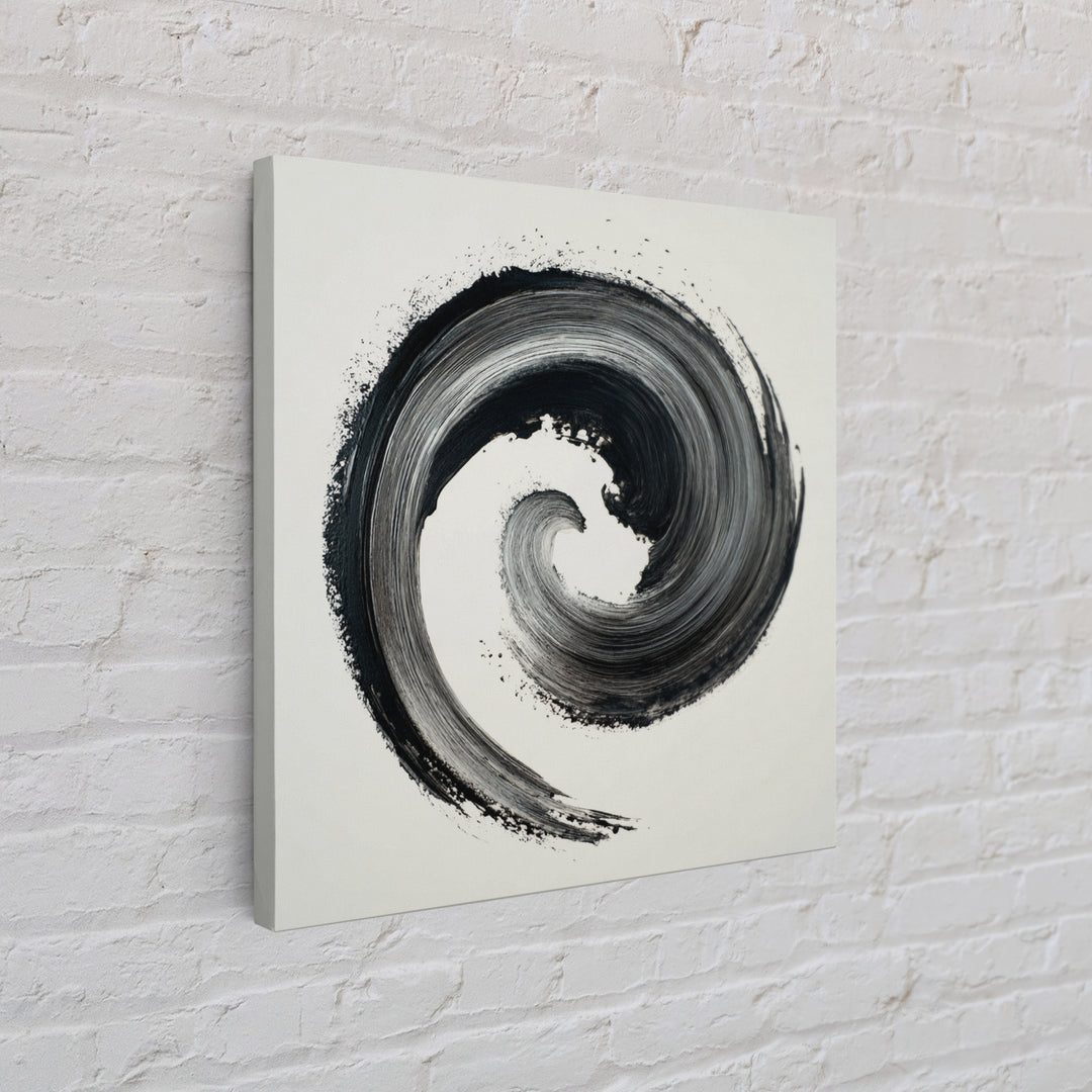Black And White Abstract Spiral Brushstroke Wall Art, Minimalist Modern Canvas Print For Contemporary Home Decor
