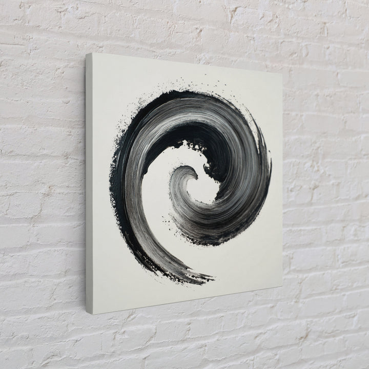 Black And White Abstract Spiral Brushstroke Wall Art, Minimalist Modern Canvas Print For Contemporary Home Decor