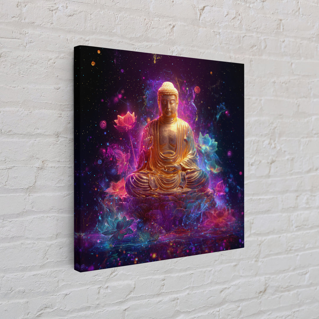 Golden Buddha In Cosmic Lotus Galaxy Wall Art, Celestial Spiritual Decor, Meditation Zen Art Print For Modern Home Decor