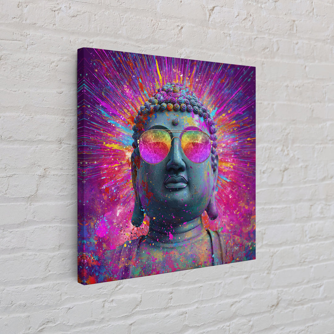 Psychedelic Buddha With Sunglasses Colorful Pop Spiritual Wall Art Canvas Print Meditation Room Decor Trippy Wall Art