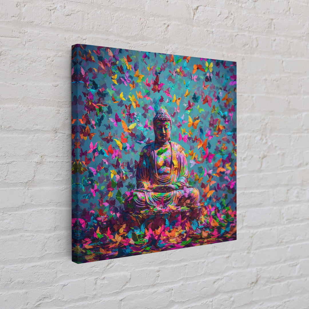 Colorful Buddha With Butterflies Wall Art, Spiritual Meditation Print, Psychedelic Boho Decor, Vibrant Zen Wall Art