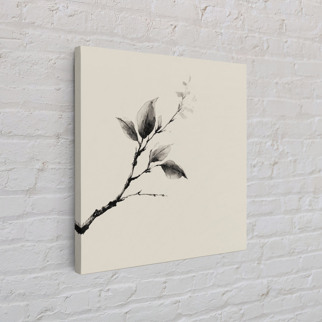 Minimal Ink Botanical Branch Wall Art, Neutral Japandi Nature Print, Calm Wabi Sabi Style Above Bed Framed Canvas Print