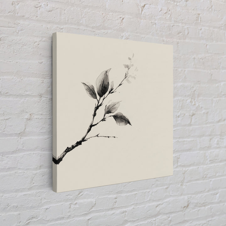 Minimal Ink Botanical Branch Wall Art, Neutral Japandi Nature Print, Calm Wabi Sabi Style Above Bed Framed Canvas Print