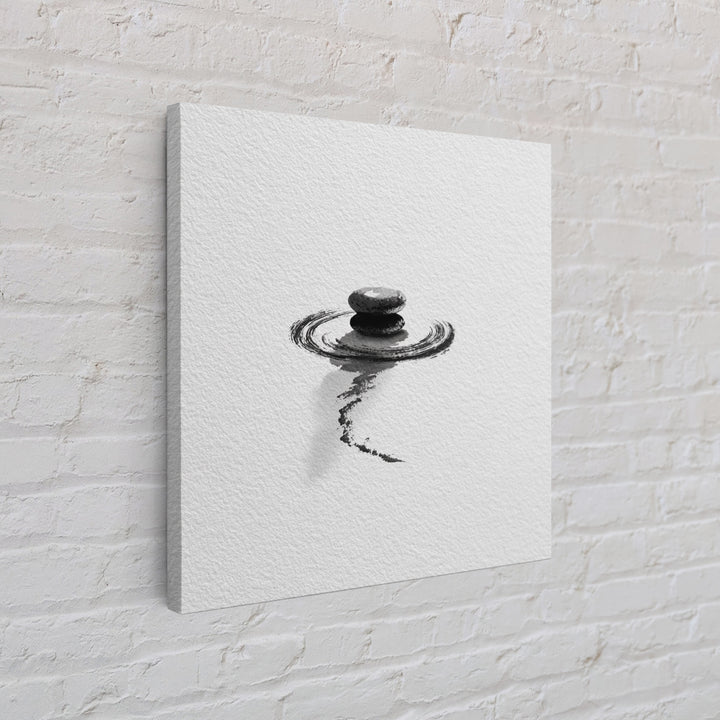 Minimalist Zen Stones Water Ripple Framed Canvas Print Black And White Wall Art Calming Bathroom Decor Modern Spa Wall Art