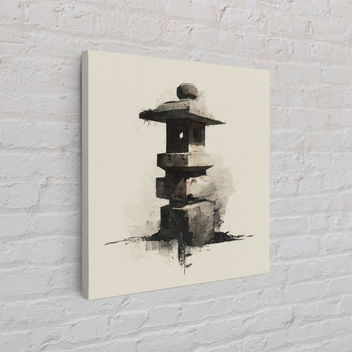 Minimal Japanese Stone Lantern Wall Art, Ink Style Zen Painting, Wabi Sabi Neutral Print For Japandi Home Decor And Entryway